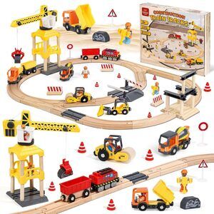 68PCS Wooden Train Set - Toy Train Set for Toddlers 2-4, Wooden